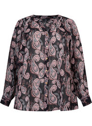 Blouse met v-hals en print, Black/Beige Paisley