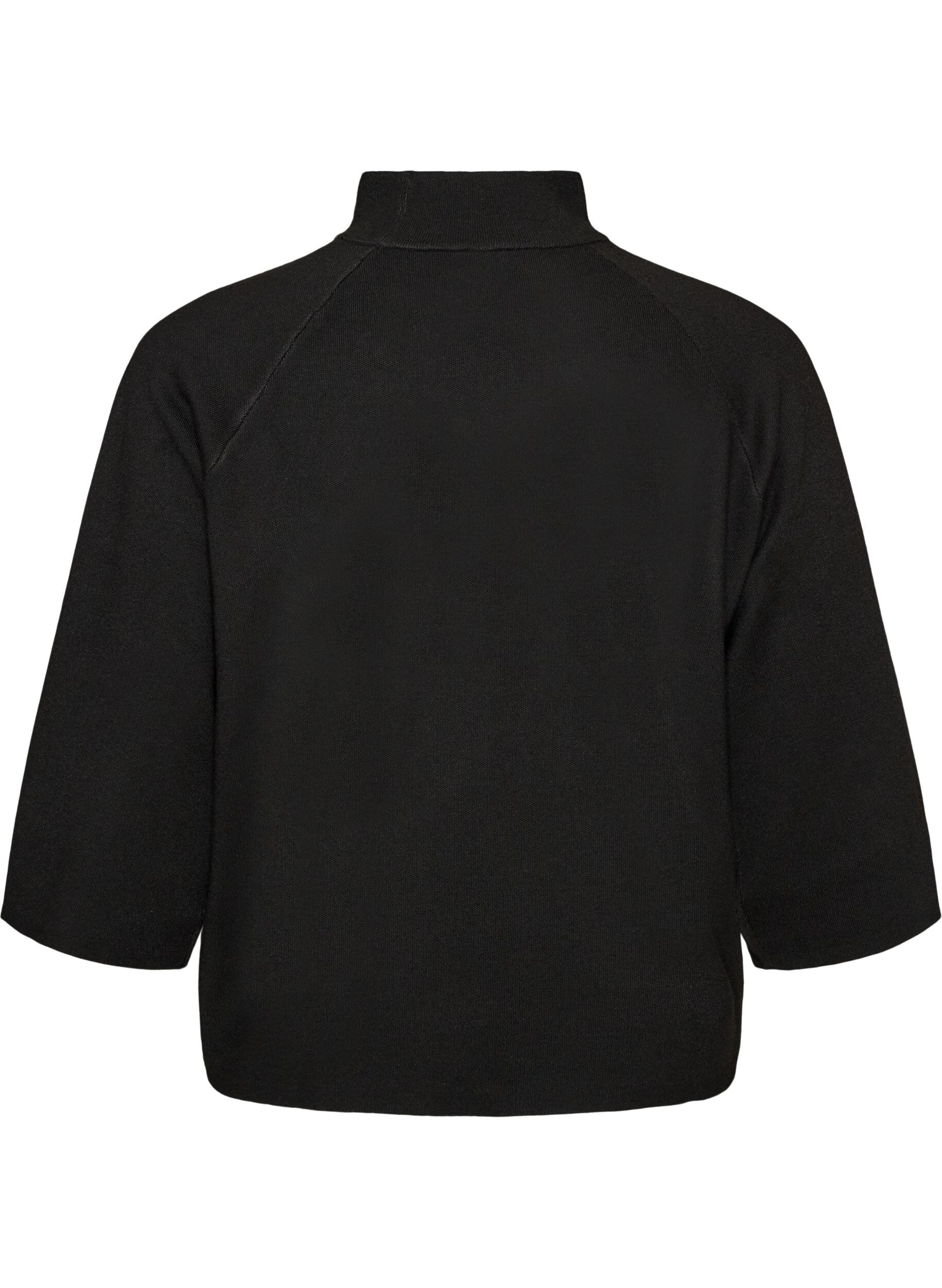 ZizziGebreide blouse van een viscosemix met col, Zwart, Packshot image number 1