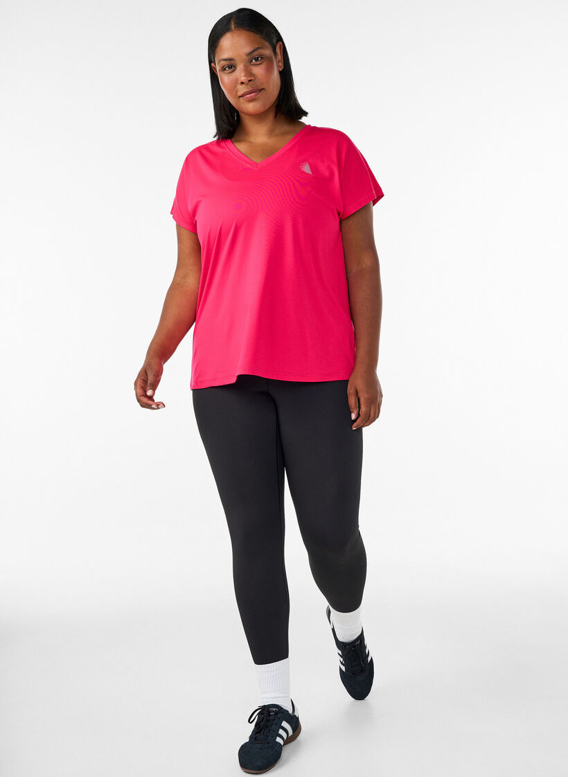 Losvallend trainings-T-shirt met V-hals, Roze, Model image number 1