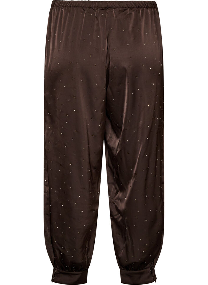 Satijnen ballonbroek met strassteentjes, Bruin, Packshot image number 1