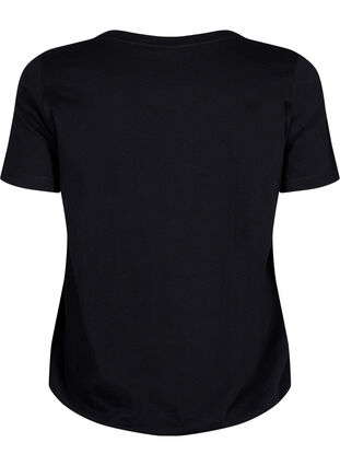 Katoenen t-shirt met korte mouwen en elastische rand, Black w. Live, Packshot image number 1