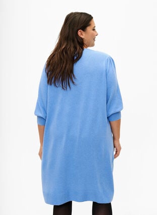 Gebreide jurk met 3/4 pofmouwen, Blue B. /White Mel., Model image number 1