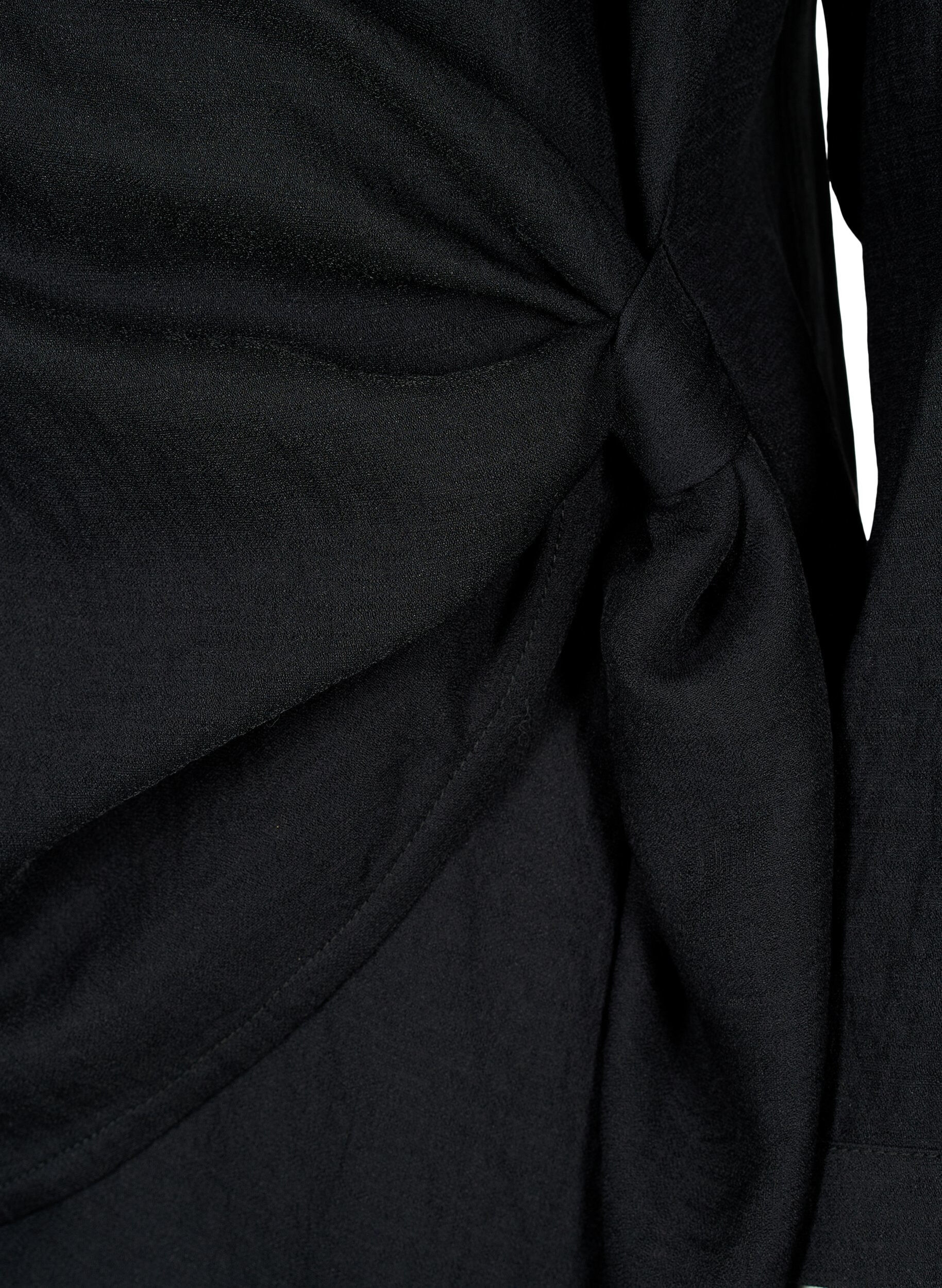 Zizzi Blouse met lange mouwen in viscose met een wikkel-look, Black, Packshot image number 3