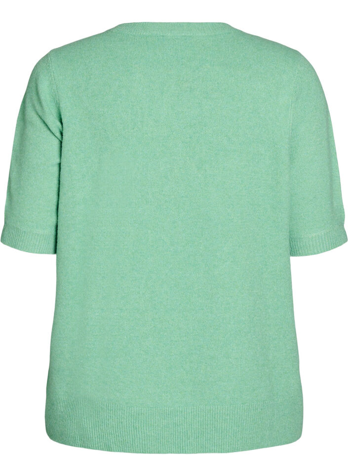 Gebreide blouse met korte mouwen, Groen, Packshot image number 1
