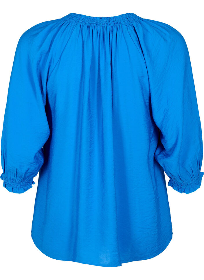 A-lijn viscose blouse met 3/4 mouw, Strong Blue, Packshot image number 1