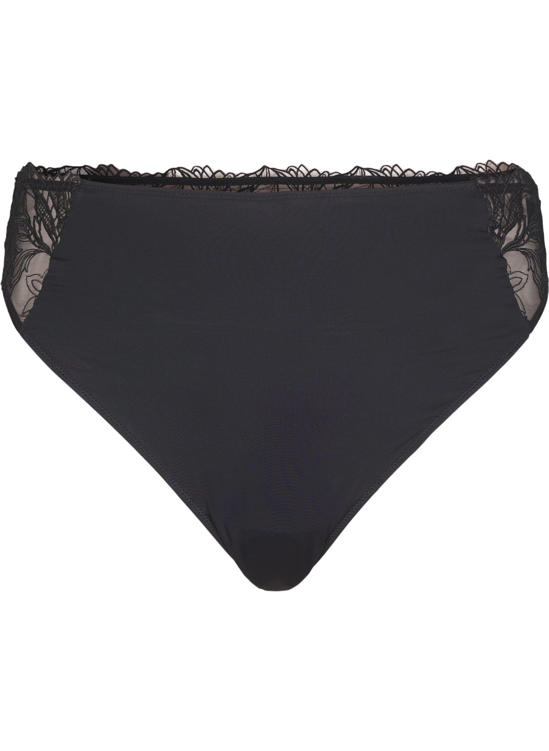 ZizziMicrovezel string met kanten details, Zwart, Packshot image number 0