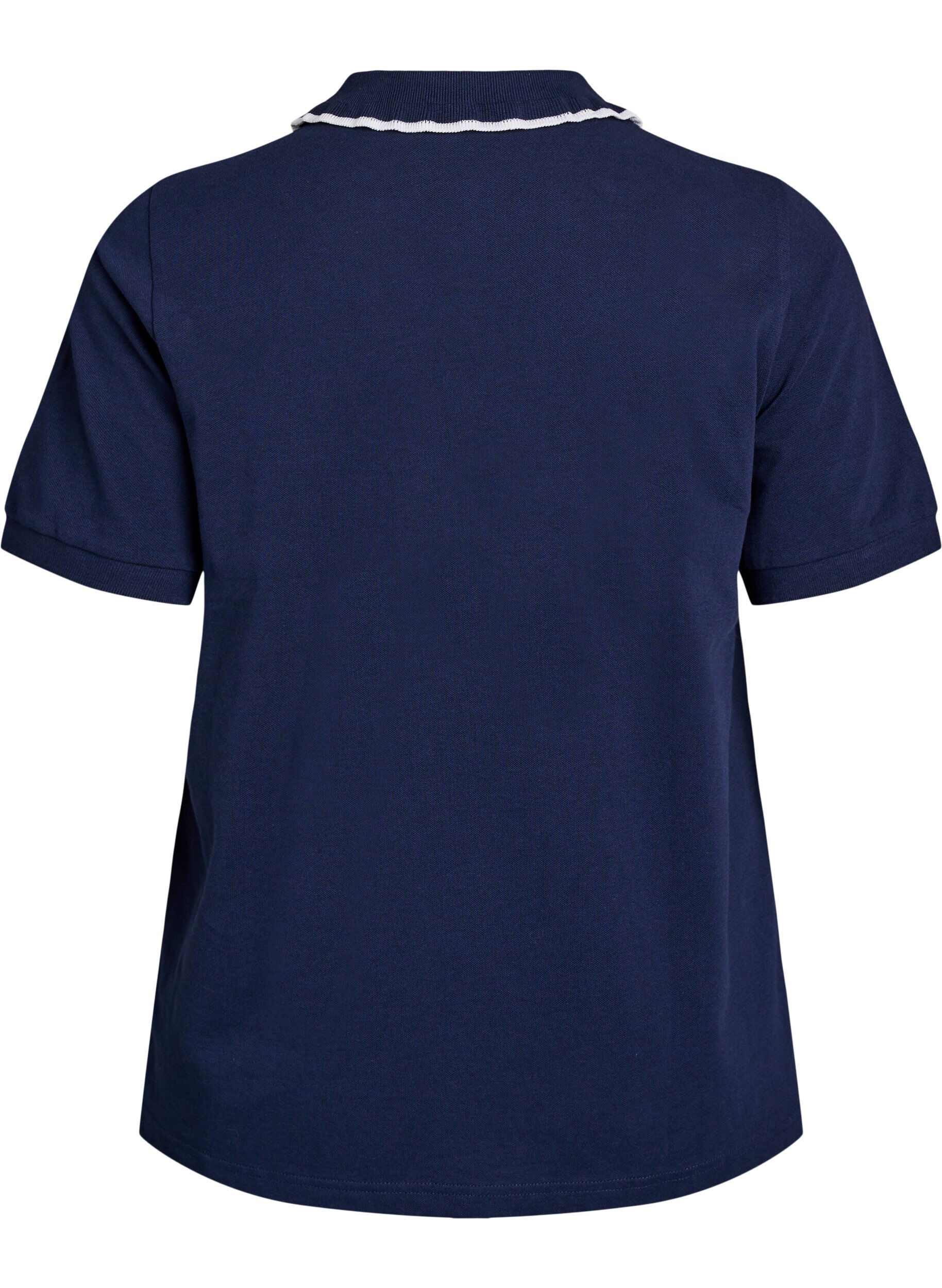 Zizzi Polo shirt met strass knopen en ruches., Blauw, Packshot image number 1