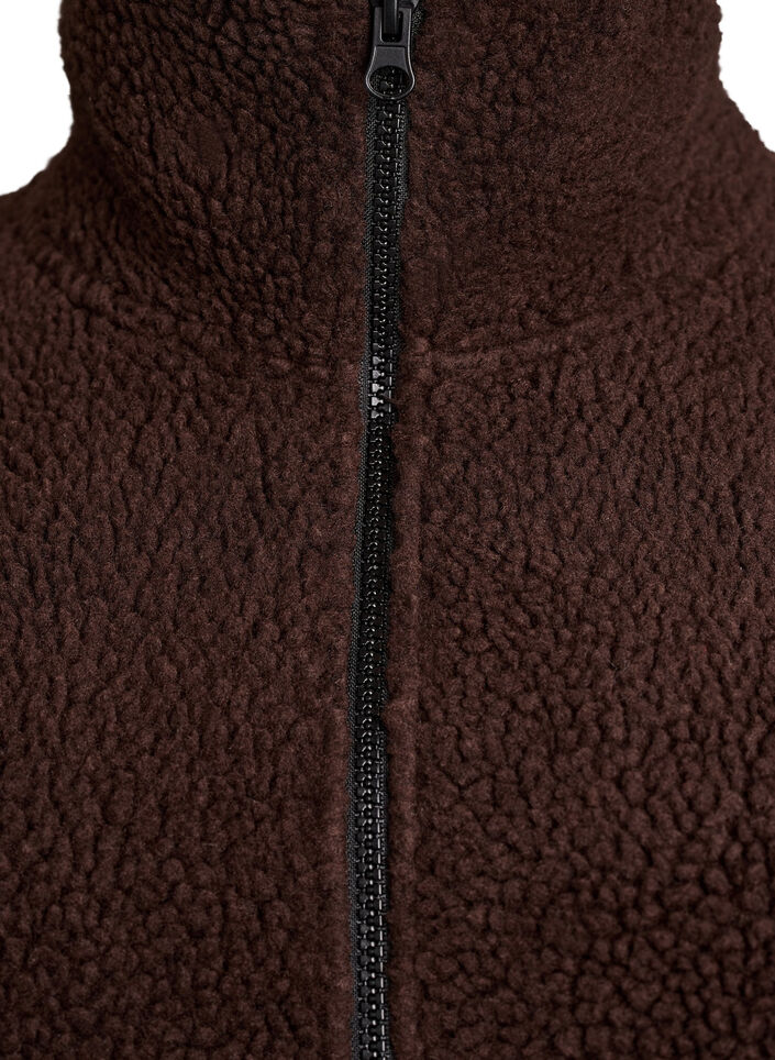 Teddy fleece gilet met ritssluiting en zakken, Bruin, Packshot image number 2