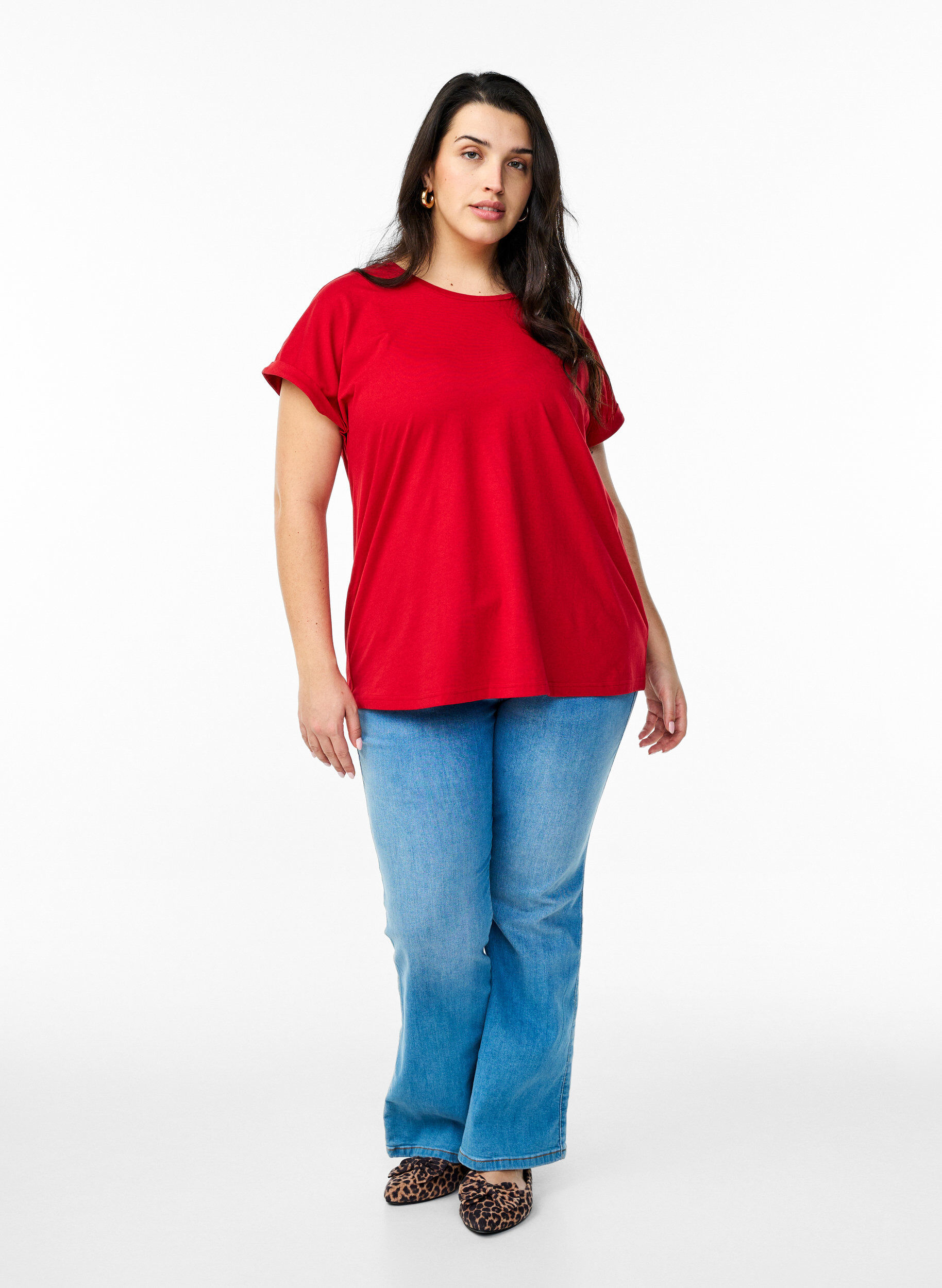 ZizziT-shirt met korte mouwen van katoenmix, Rood, Model image number 1