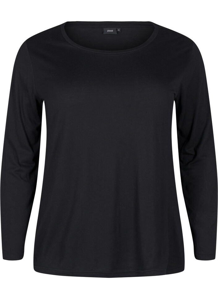 Blouse met lange mouwen van wol en viscose, Zwart, Packshot image number 0