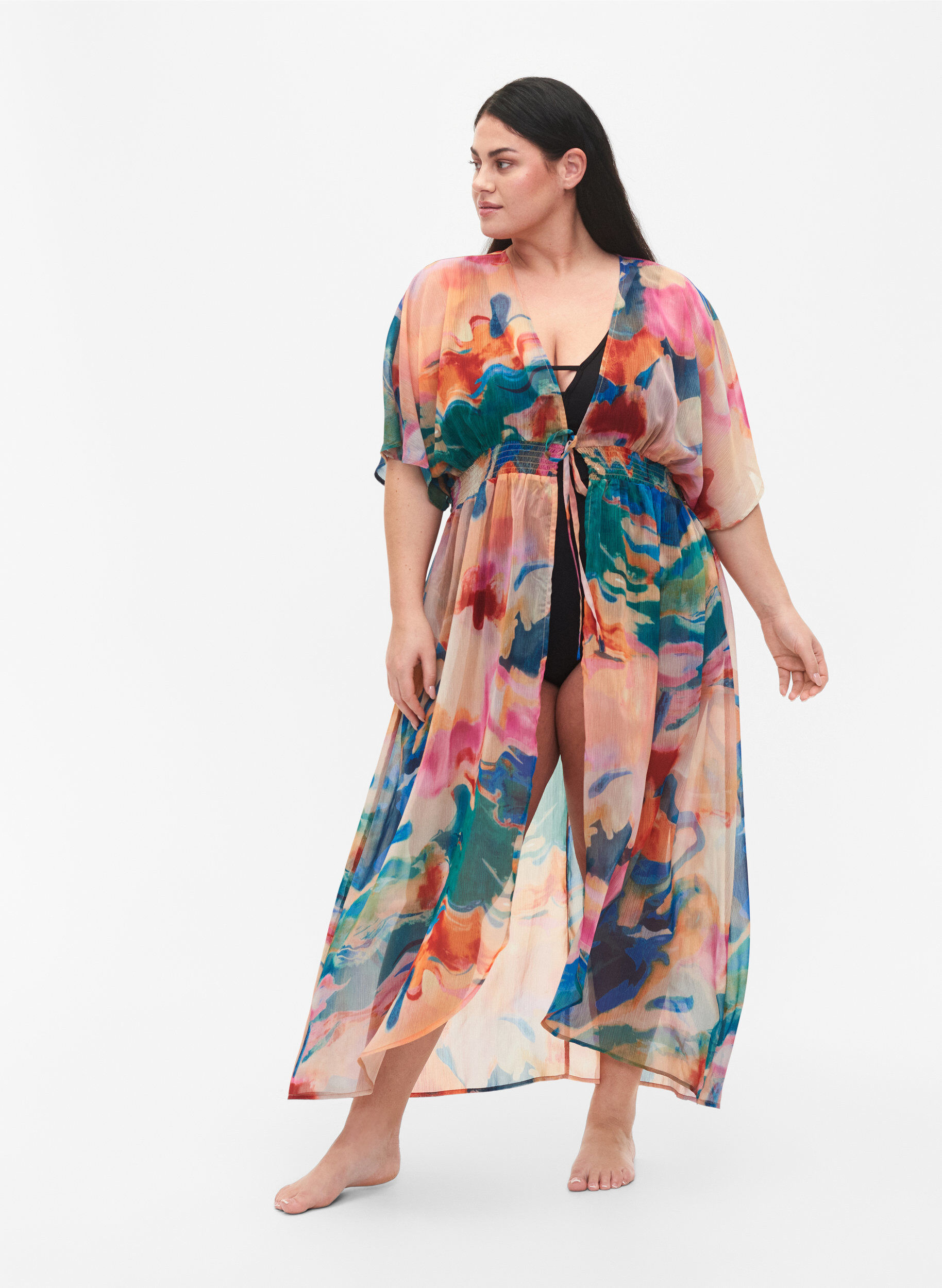 Zizzi Strand kimono met opdruk, Watercolor, Model image number 0