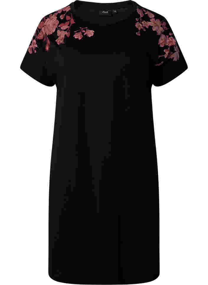 Katoenen nachthemd met bloemenprint, Black, Packshot image number 0