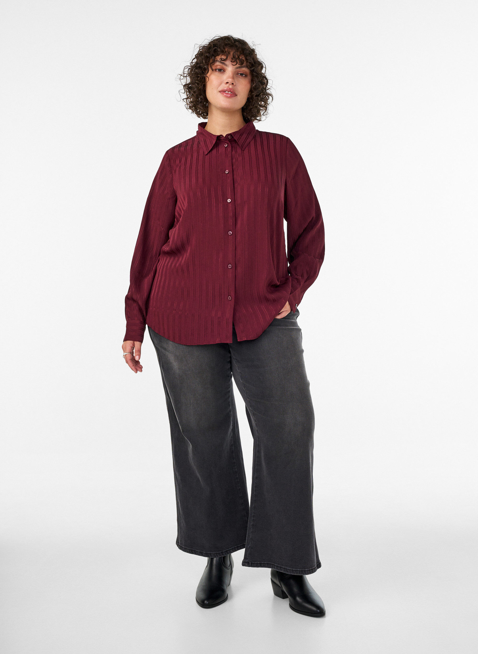 ZizziShirt met gestructureerde strepen en glitterdraden, Rood, Model image number 1