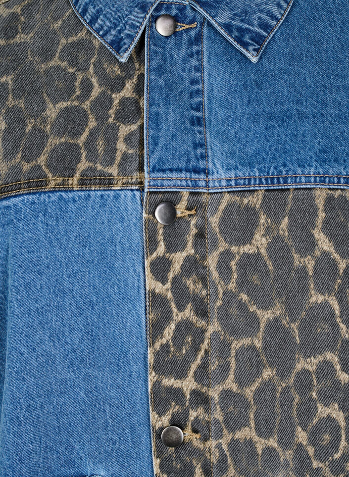 Denim shirt met luipaardprint details, Blauw, Packshot image number 4