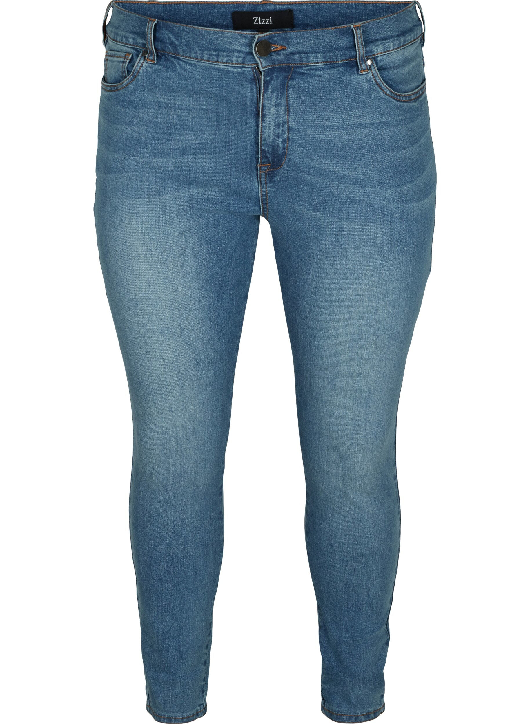 Zizzi Cropped Amy jeans met hoge taille en strikje, Blue denim, Packshot image number 0