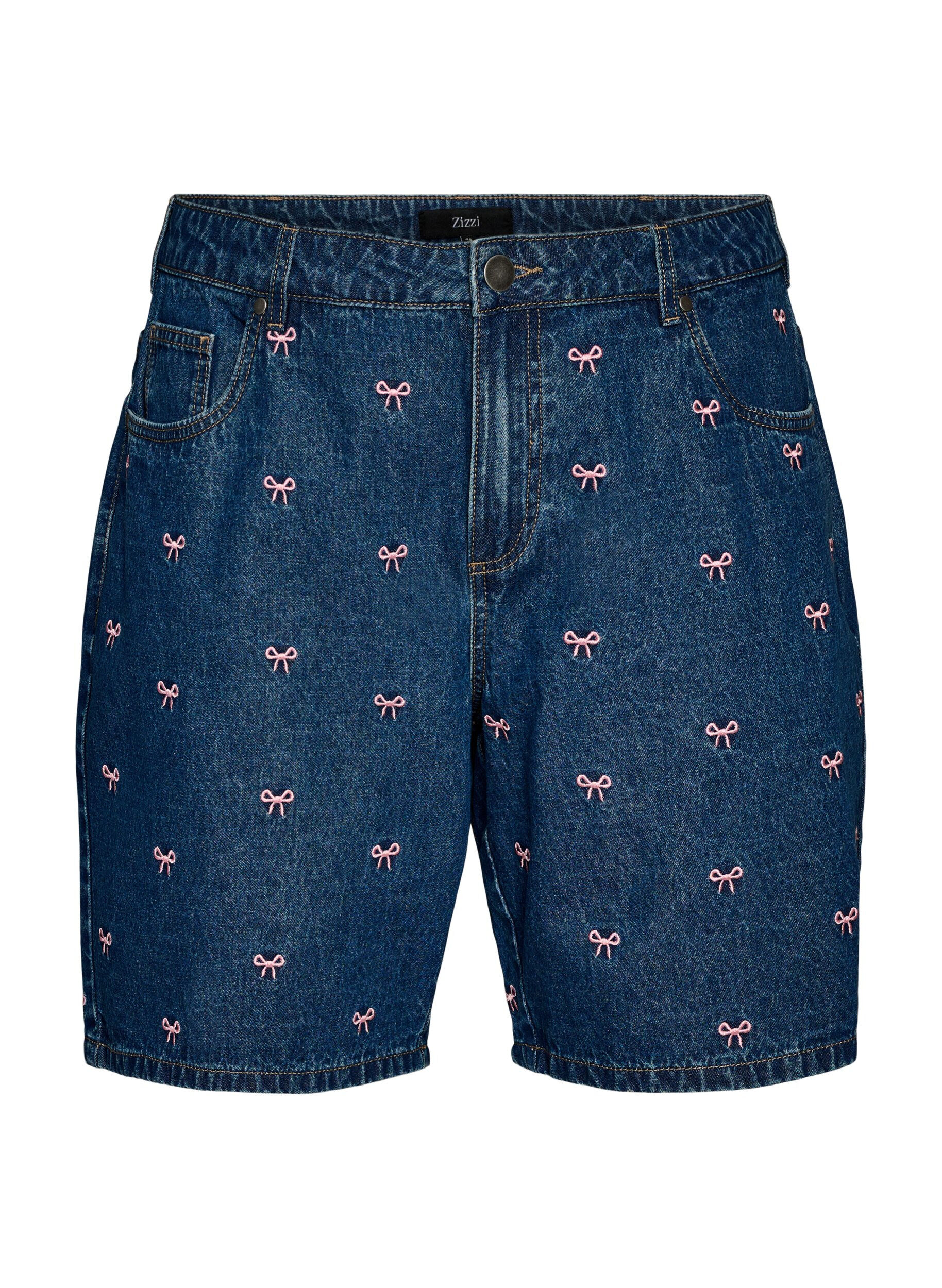 ZizziGeborduurde denim shorts, Blauw, Packshot image number 0