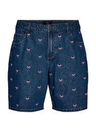 Geborduurde denim shorts, Blauw