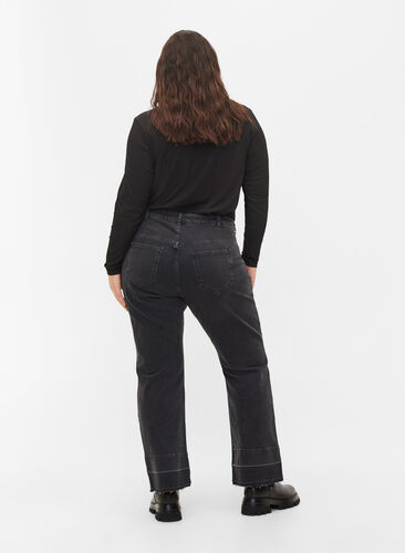 Wijd uitlopende jeans met hoge taille, Grey Denim, Model image number 1