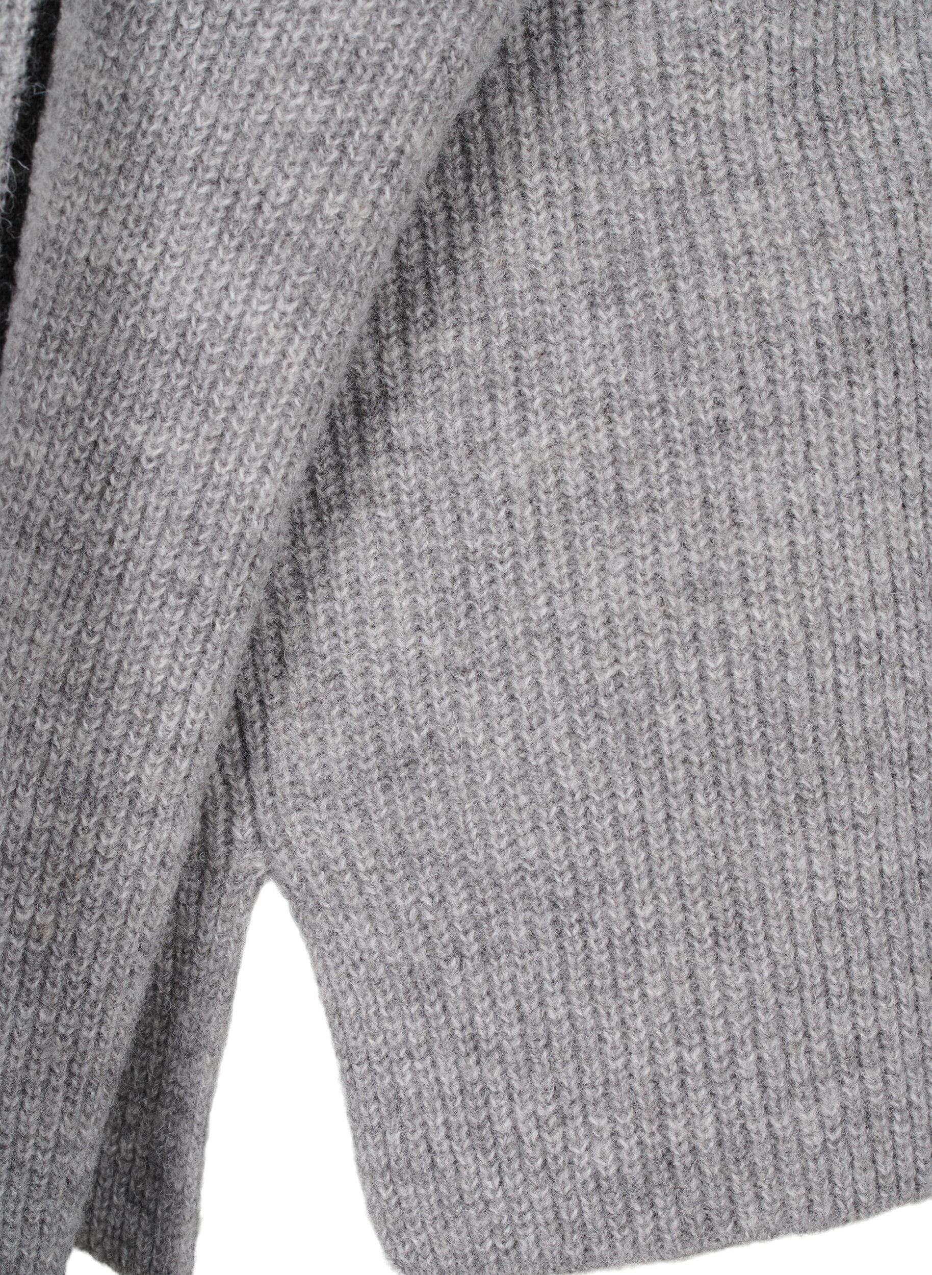 Zizzi Gebreide blouse met wol en contrasterende strepen, Medium Grey Melange, Packshot image number 3