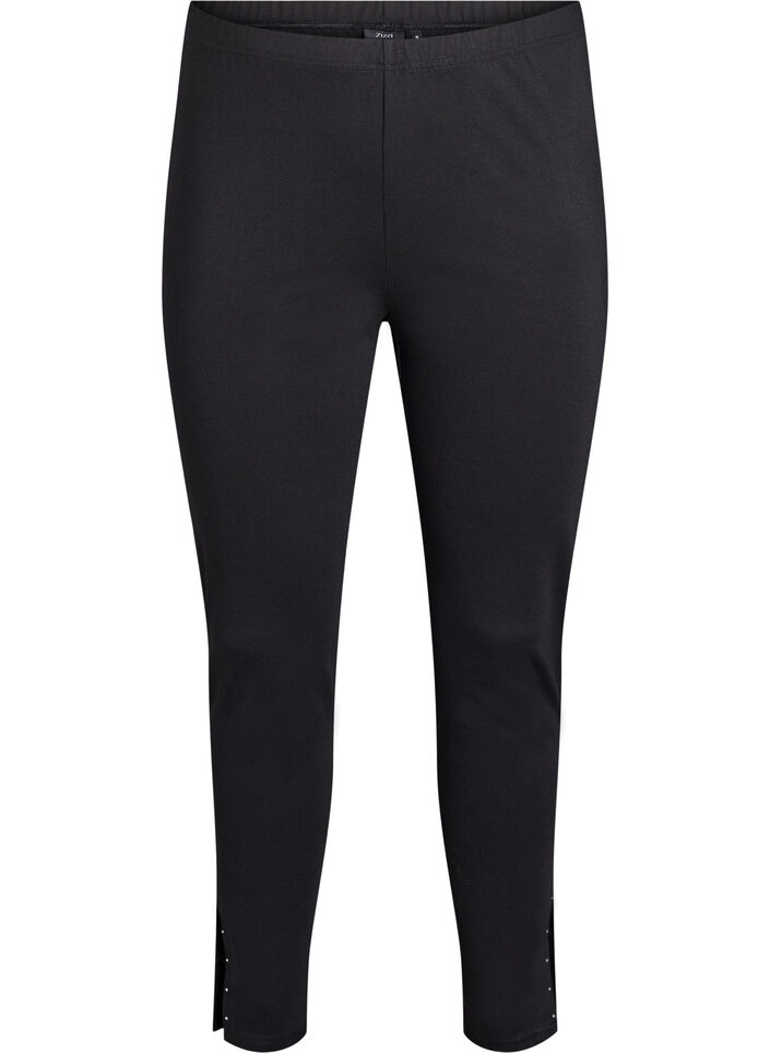 Leggings met splitjes en kleine steentjes, Zwart, Packshot image number 0