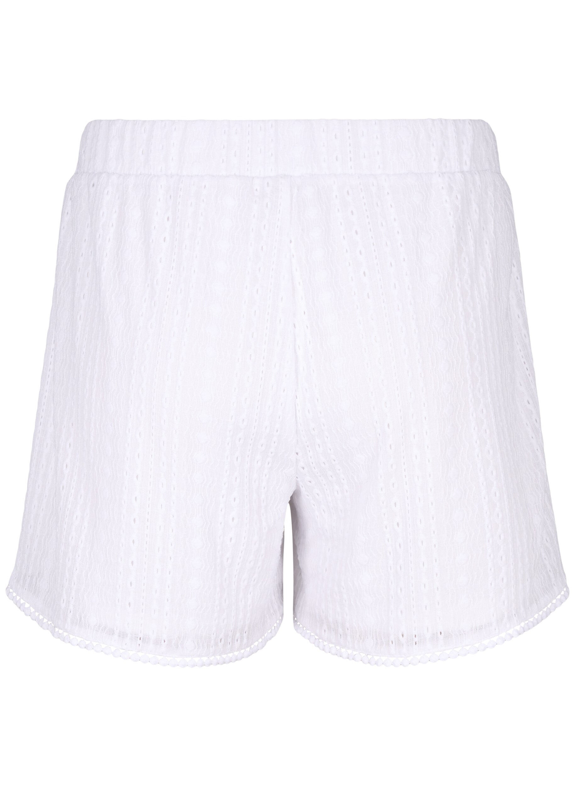 Zizzi Korte broek met structuurpatroon, Bright White, Packshot image number 1