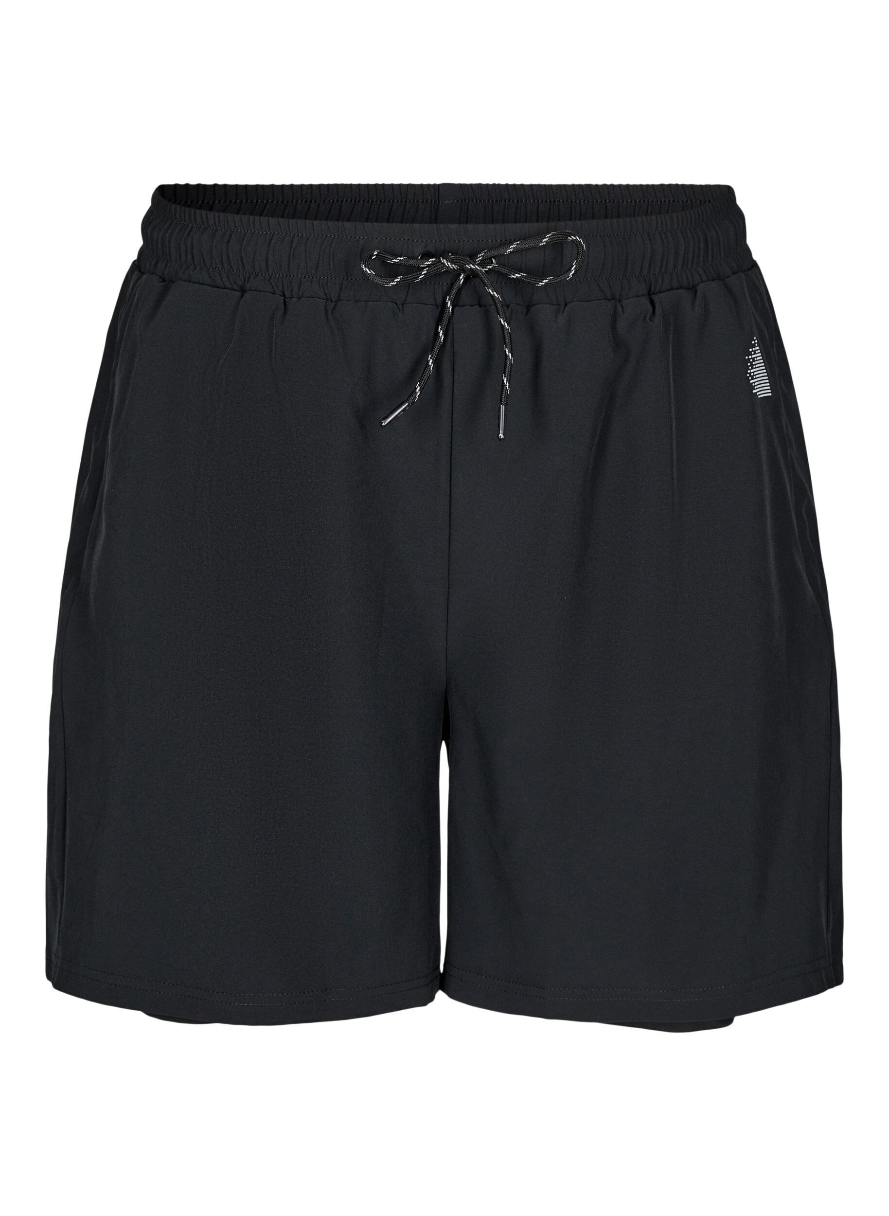 Zizzi Trainingsshort met binnenbroekje, Zwart, Packshot image number 0