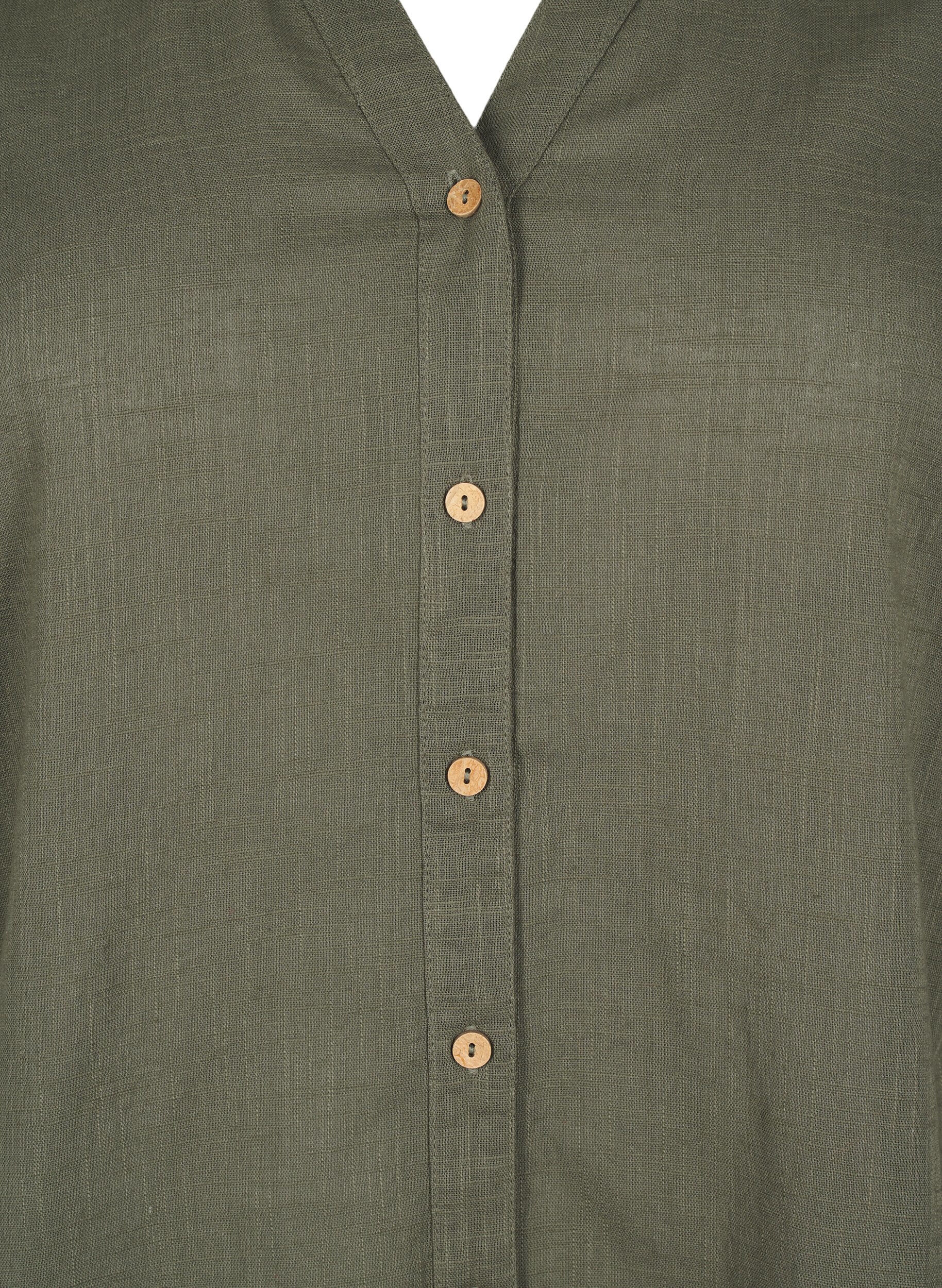 Zizzi Katoenen blouse met een V-hals, Groen, Packshot image number 2