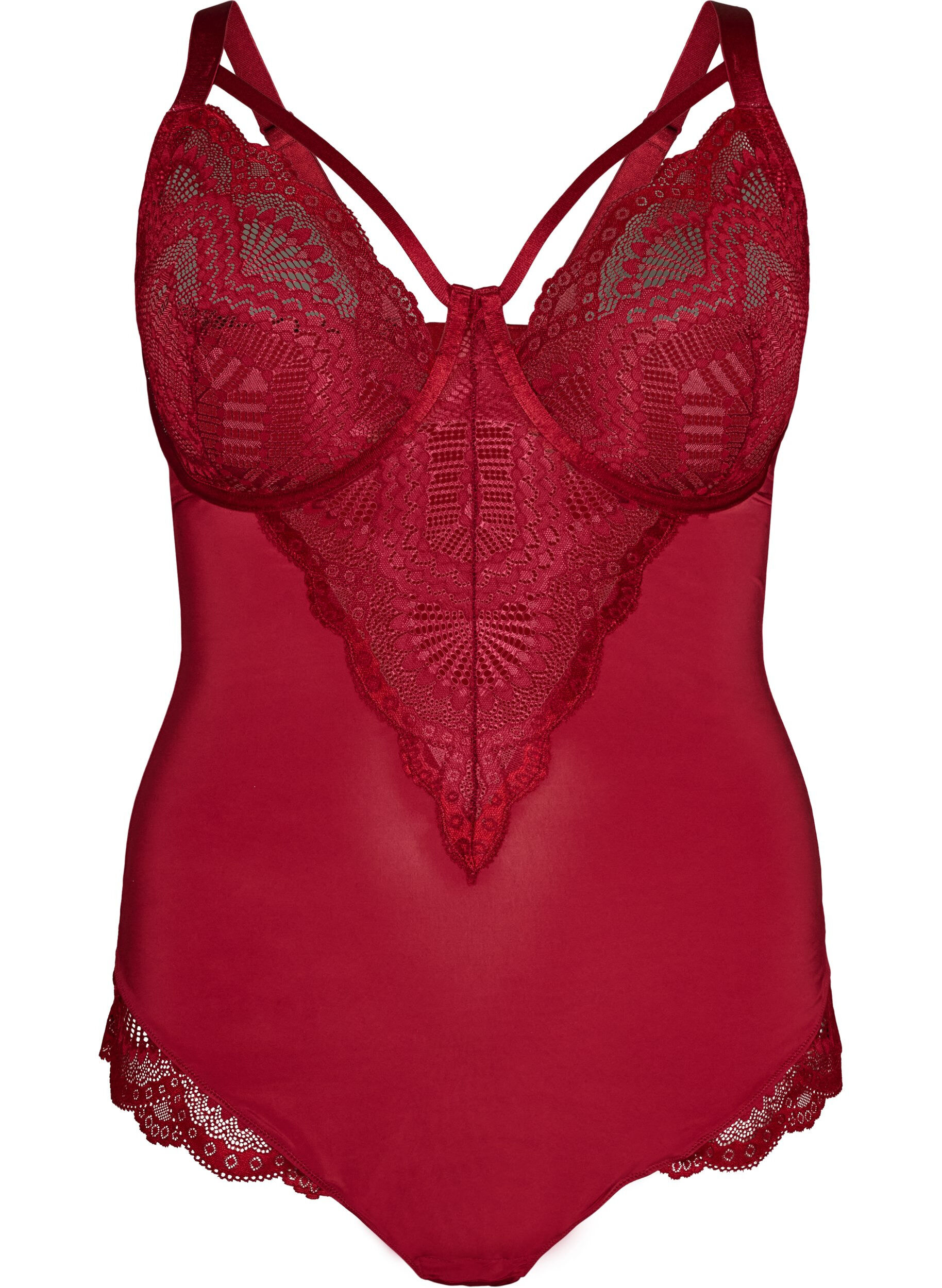 ZizziBody van kant met beugels en bandjesdetails, Rood, Packshot image number 0