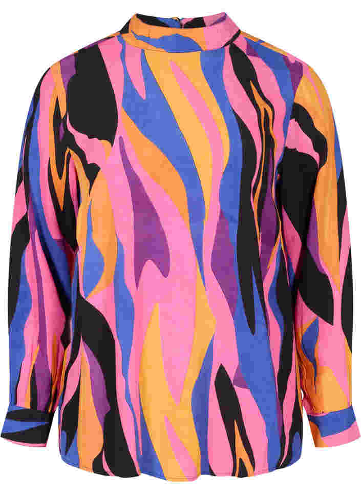 Viscose blouse met lange mouwen en print, Multi AOP, Packshot image number 0