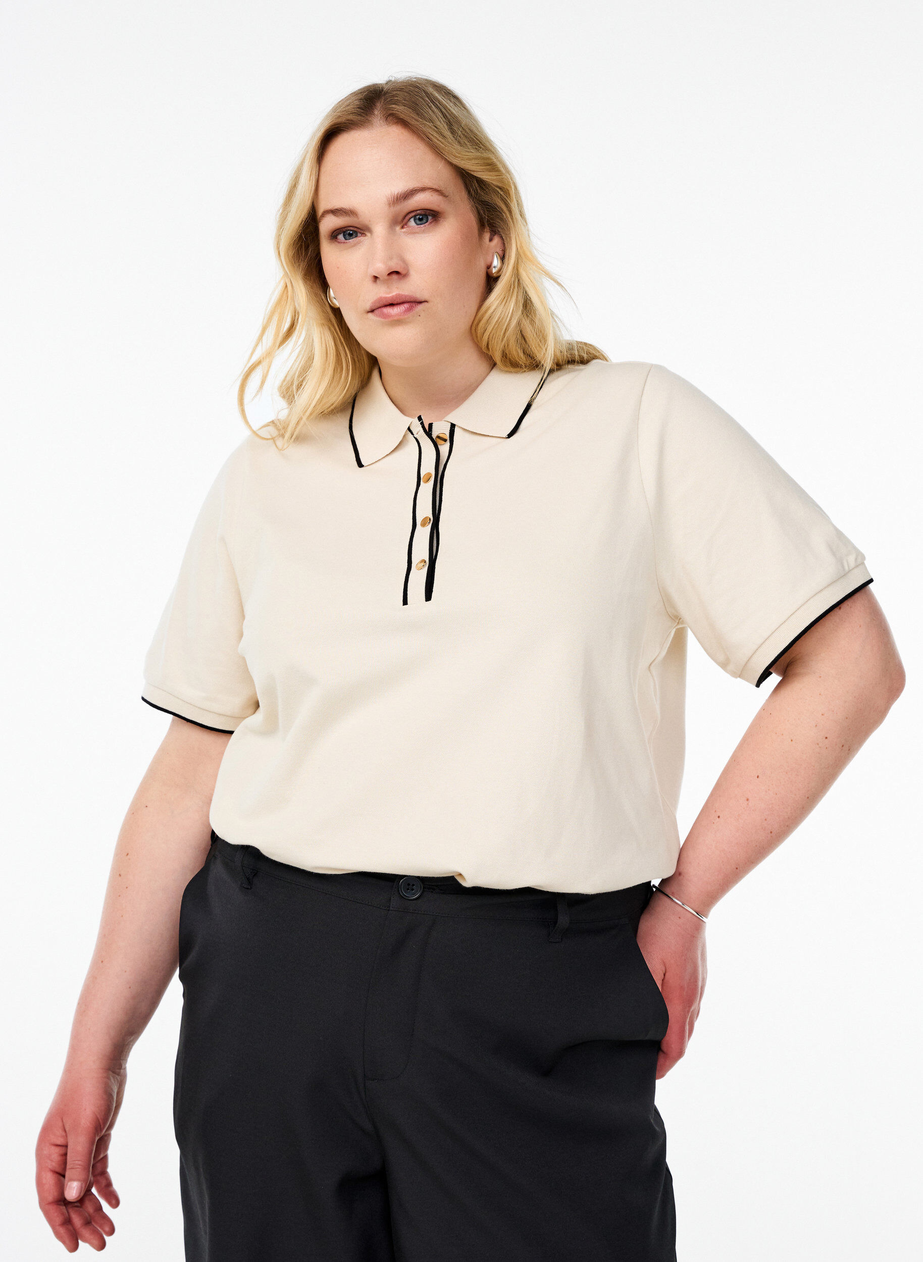 Zizzi Poloshirt met korte mouwen, Beige, Model image number 0
