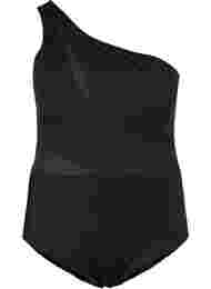 One-shoulder badpak met mesh, Black