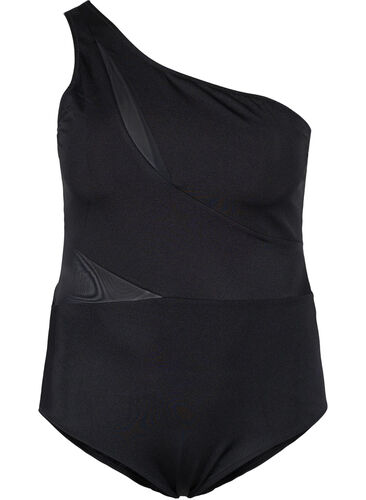 One-shoulder badpak met mesh, Black, Packshot image number 0