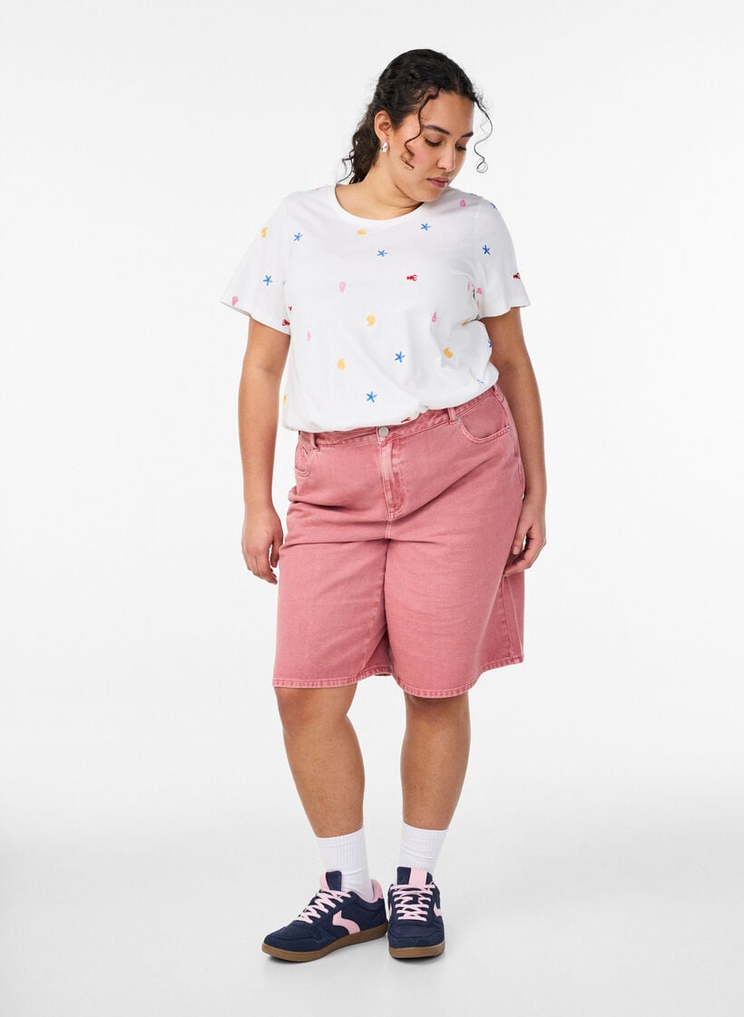 T-shirt in biologisch katoen met geborduurde motieven, Wit, Model image number 1