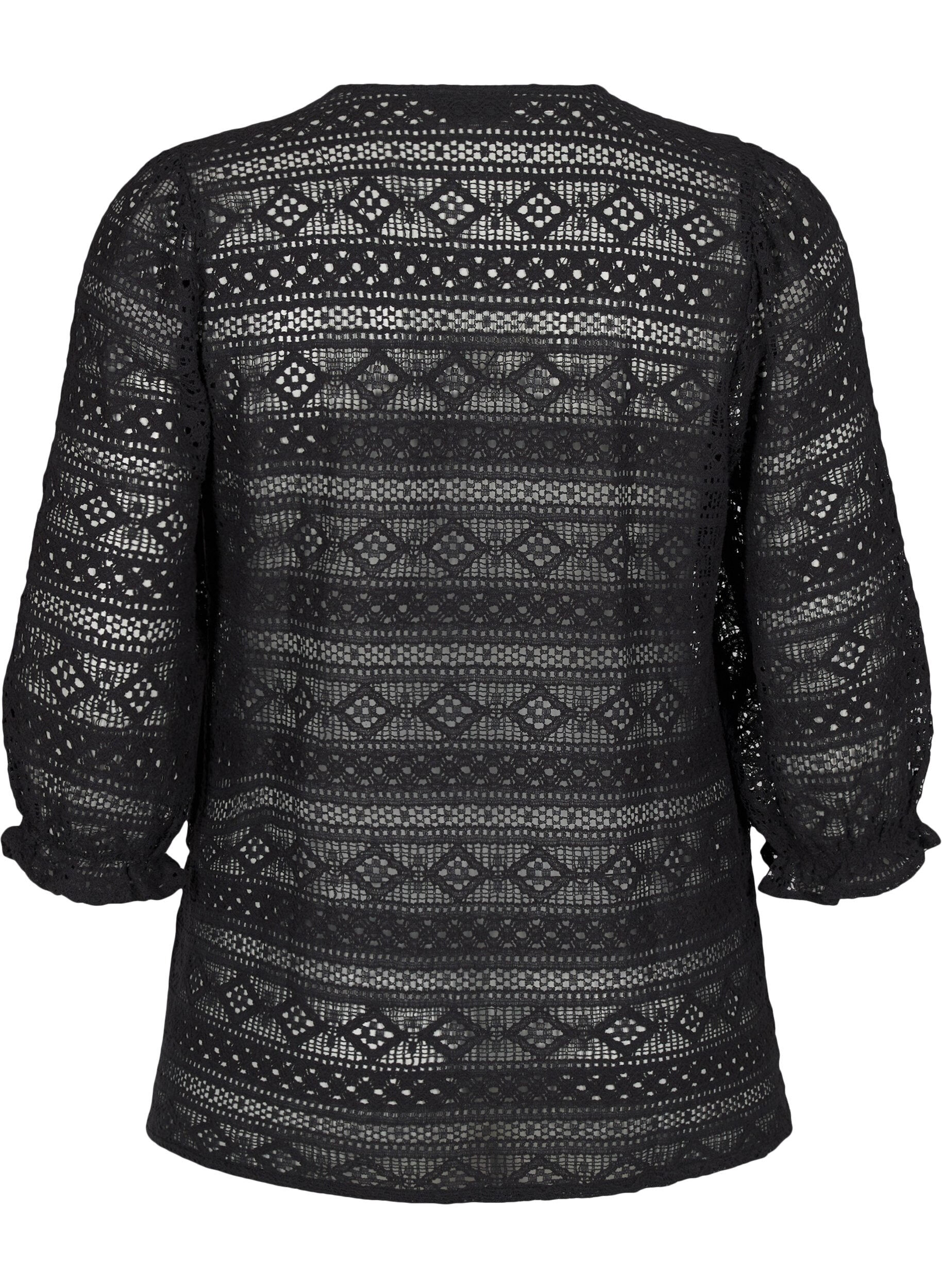 Zizzi Blouse met gatenpatroon en 3/4 mouwen, Zwart, Packshot image number 1