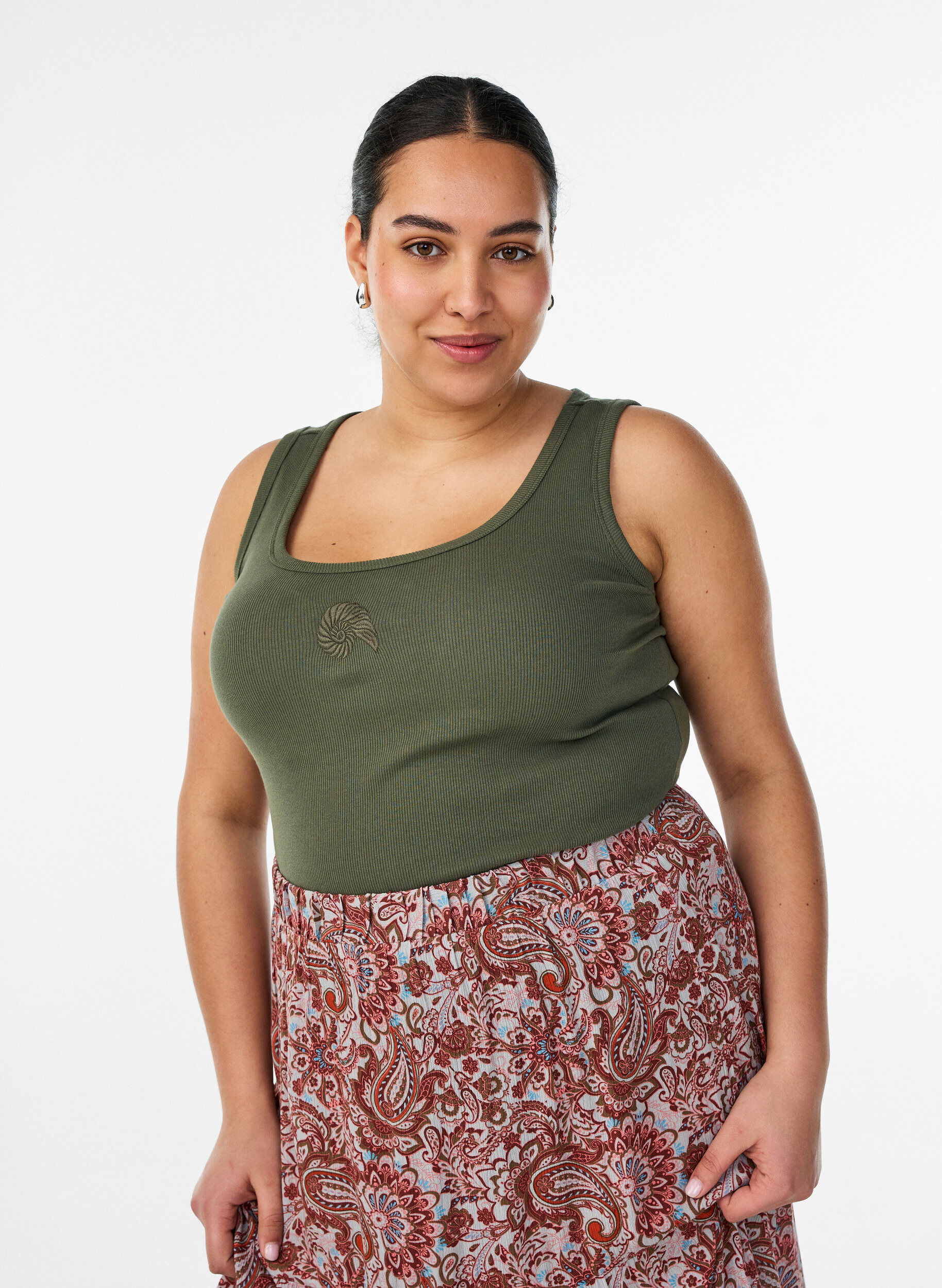 Nauwsluitende top met motief, Groen, Model
