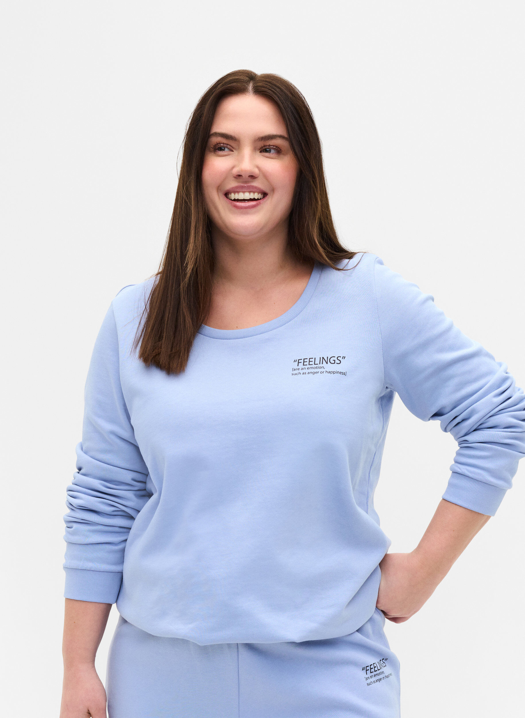 Zizzi Katoenen sweatshirt met tekstprint, Blue Heron, Model image number 0