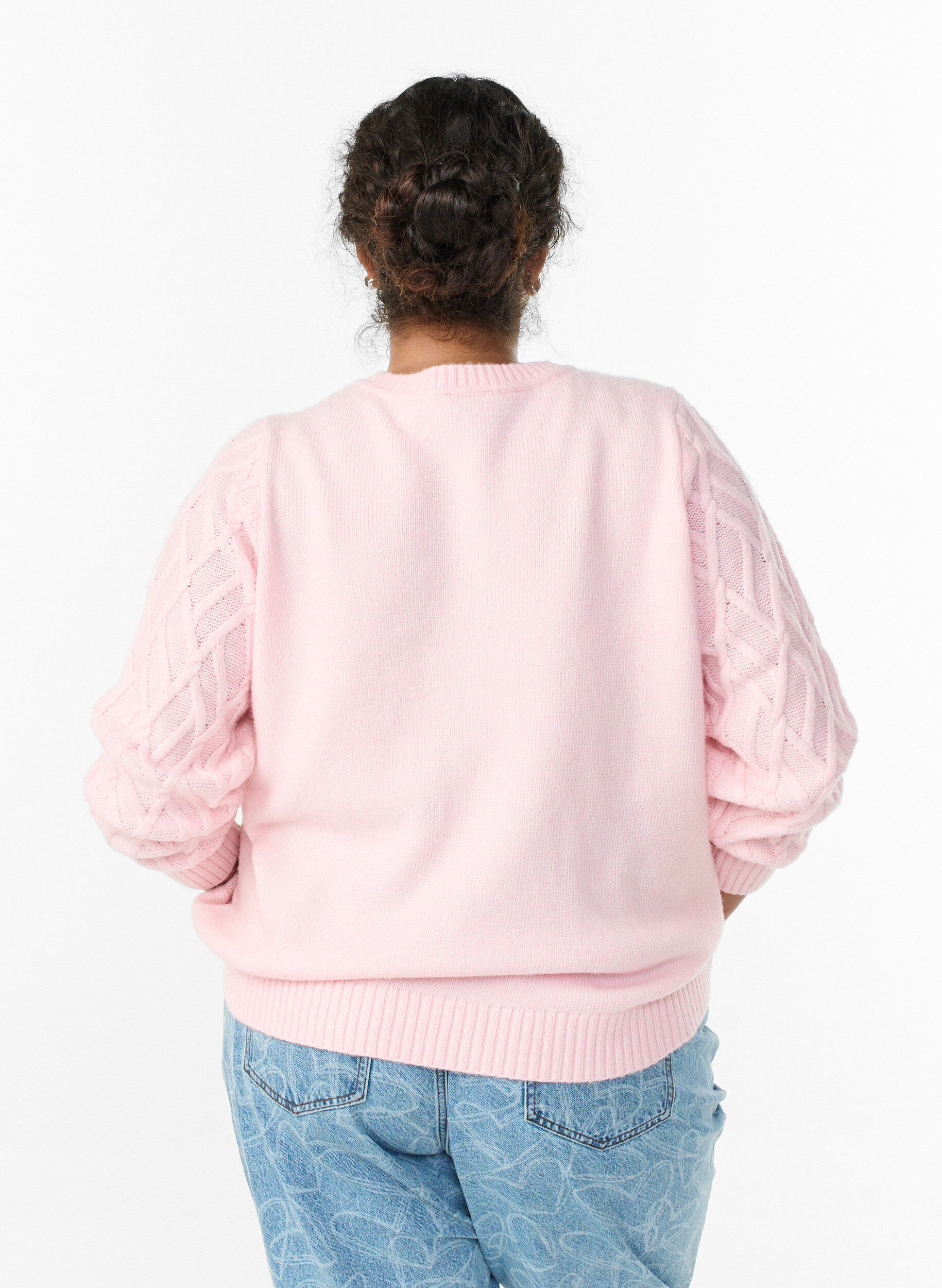 Zizzi Gebreide blouse met kabelpatroon en ronde hals, Roze, Model image number 2