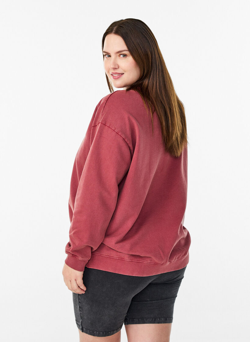Losvallend sweatshirt met gewassen look, Rood, Model image number 2