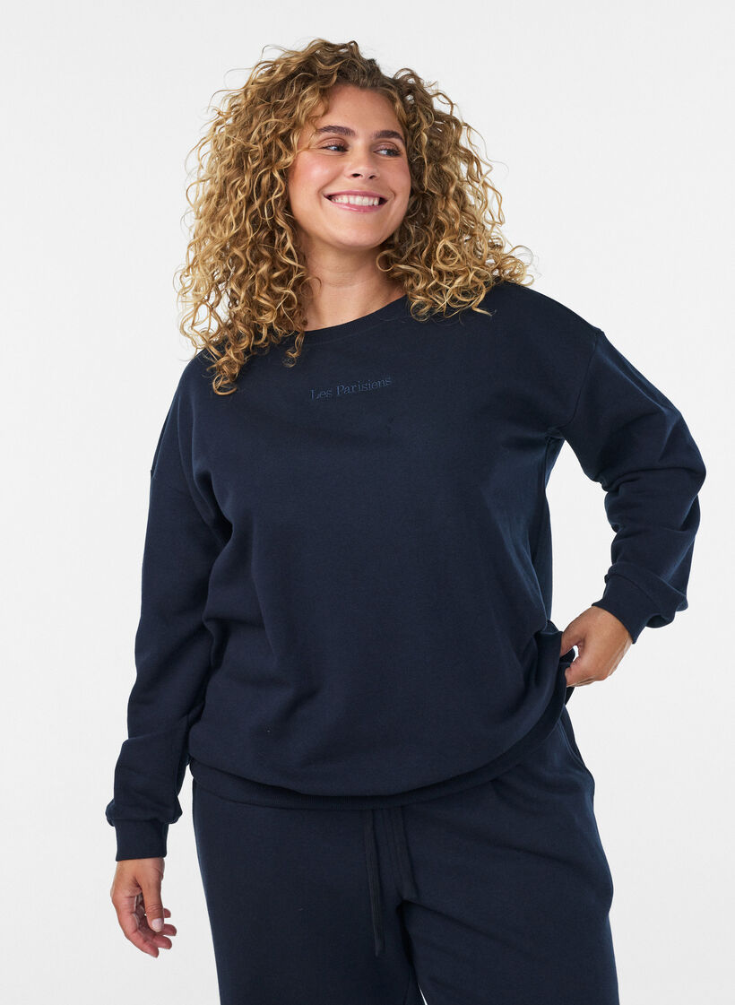 Sweatshirt met tekstprint, Blauw, Model image number 0