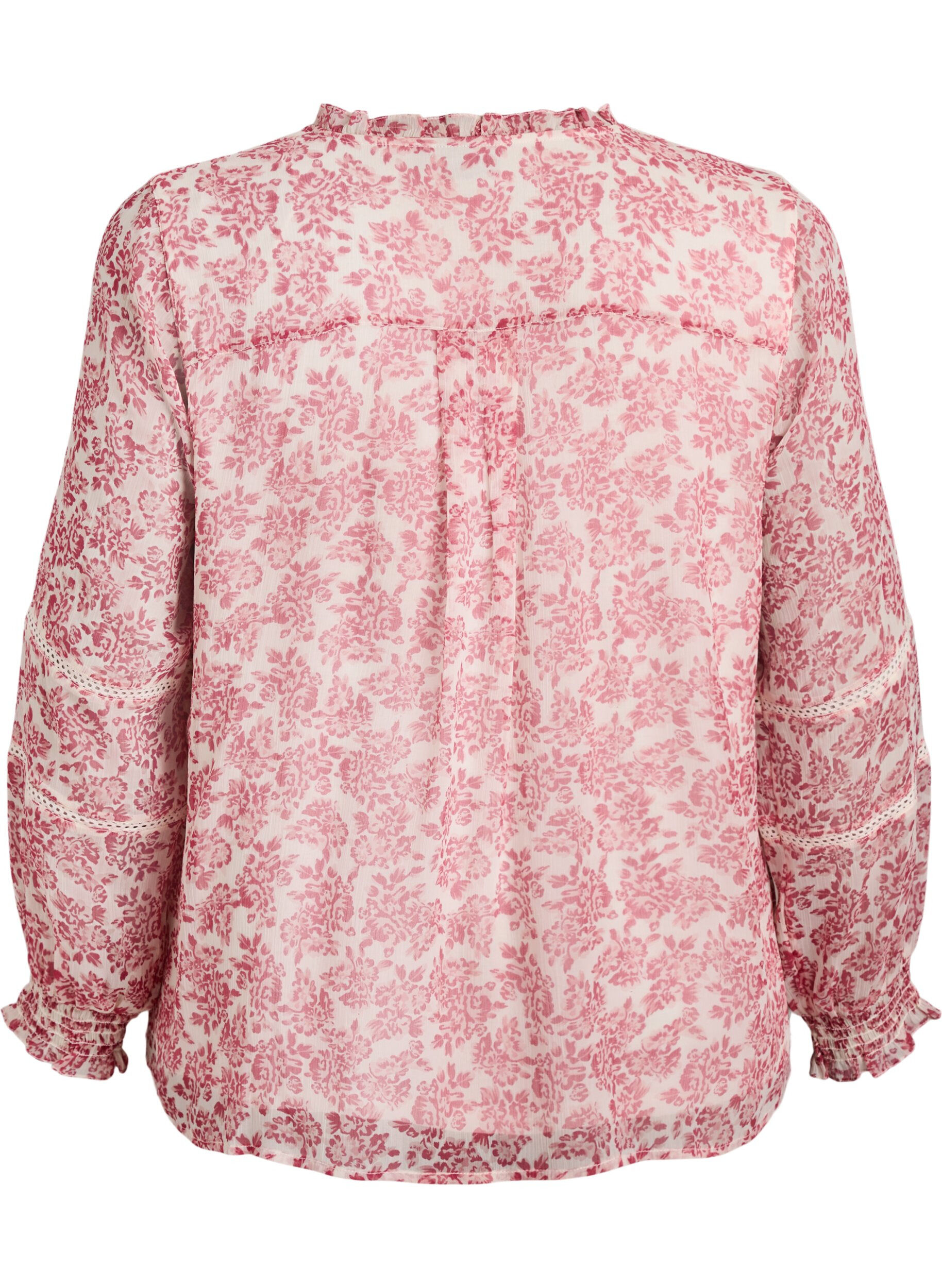 Zizzi Chiffonblouse met bloemenprint en gehaakte bies, Rood, Packshot image number 1