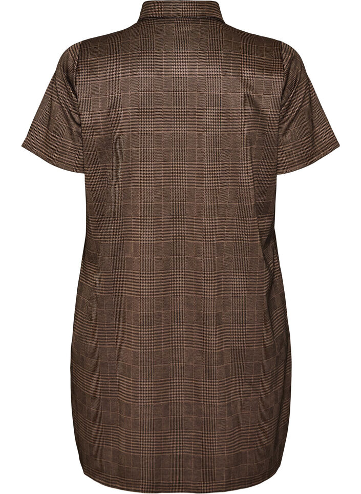 Korte geruite jurk met een overhemdkraag, Bruin, Packshot image number 1