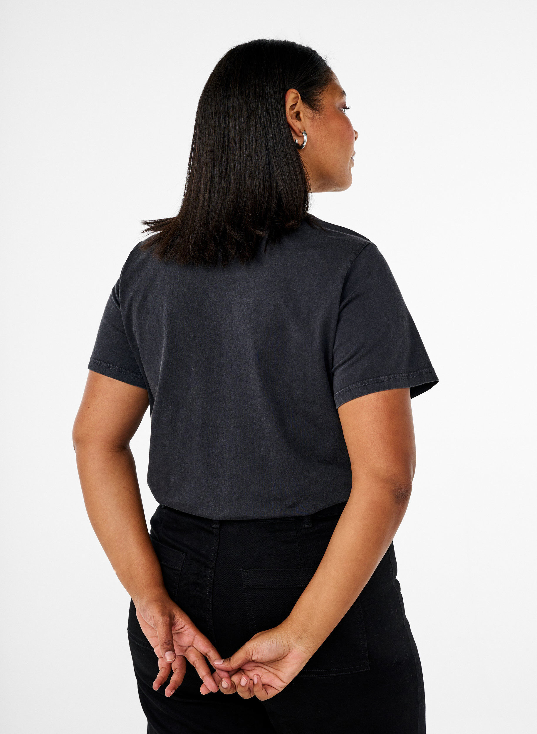 Zizzi T-shirt in biologisch katoen met grafische print, Grijs, Model image number 2