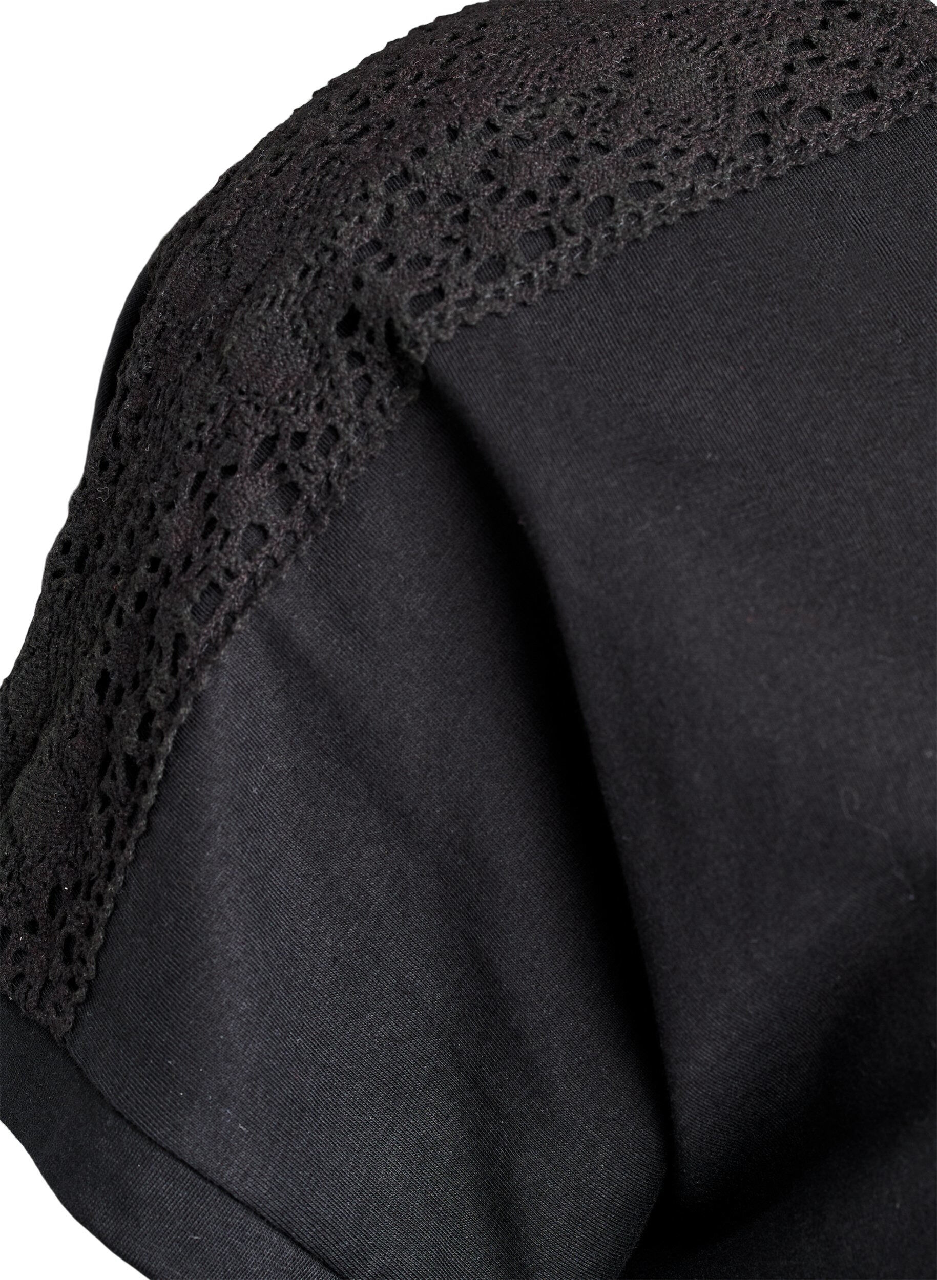 ZizziKatoenen T-shirt met haakdetail, Zwart, Packshot image number 2