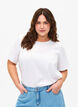 Blouse van viscose met korte mouwen en strikjes, Bright White, Model image number 0