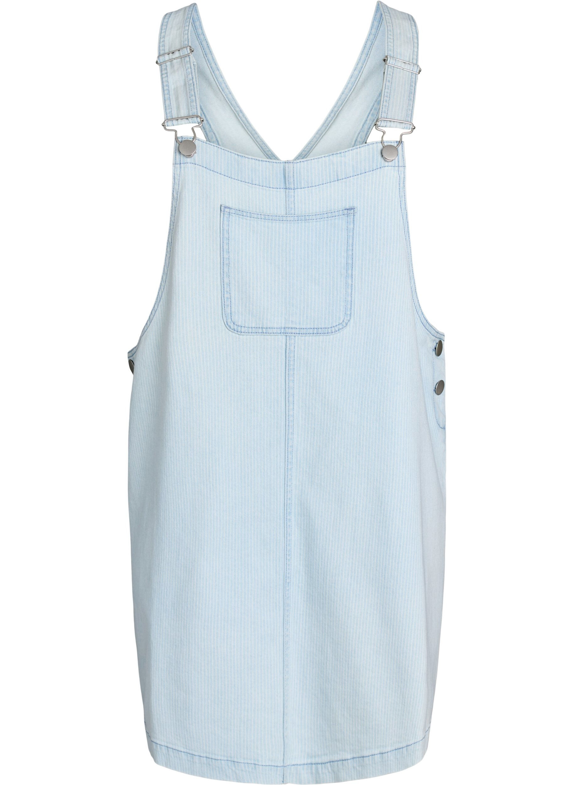 Korte denim overall jurk in gestreept katoen