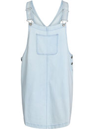 Korte denim overall jurk in gestreept katoen, Blauw
