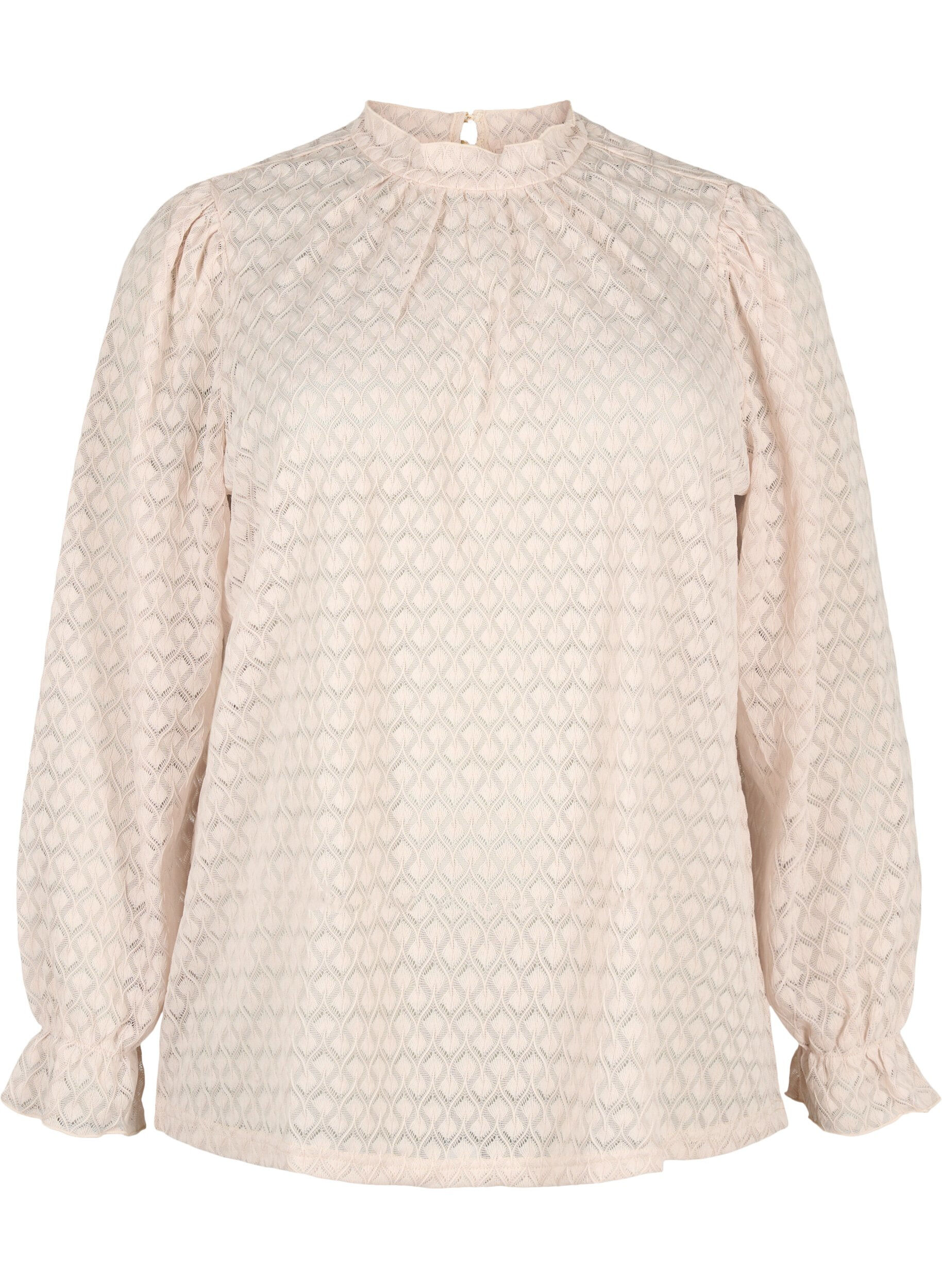 Zizzi Blouse met lange mouwen en gedessineerde textuur, Whisper Pink, Packshot image number 0