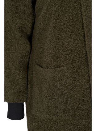 Lange teddy jas met capuchon en zakken, Ivy Green, Packshot image number 3
