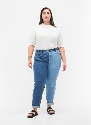 Tweekleurige Mille Mom Fit Jeans, Lt. B. Comb, Model image number 0