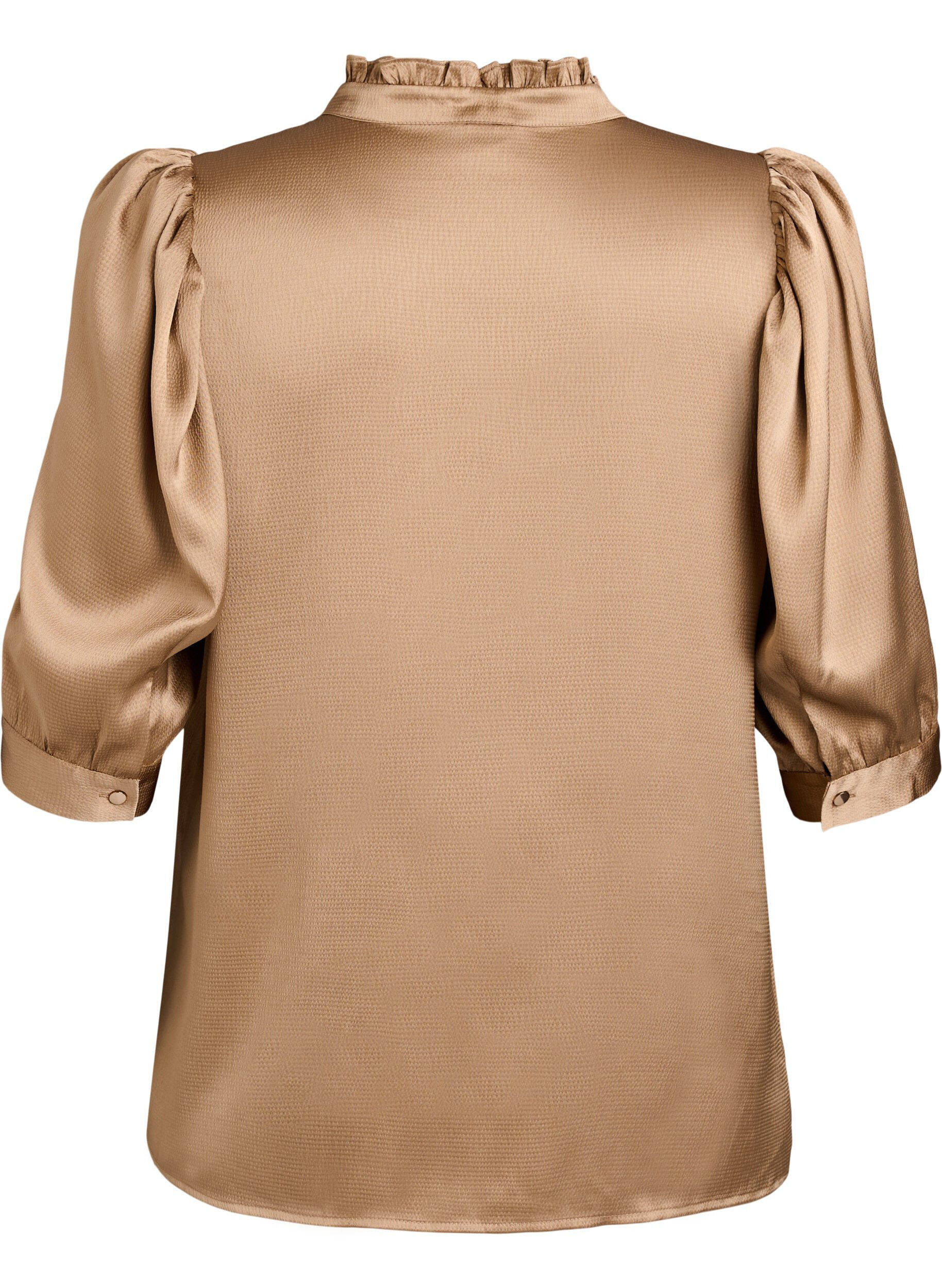 Zizzi Blouse met satinlook, 1/2-mouwen en rucheskraag, Bruin, Packshot image number 1